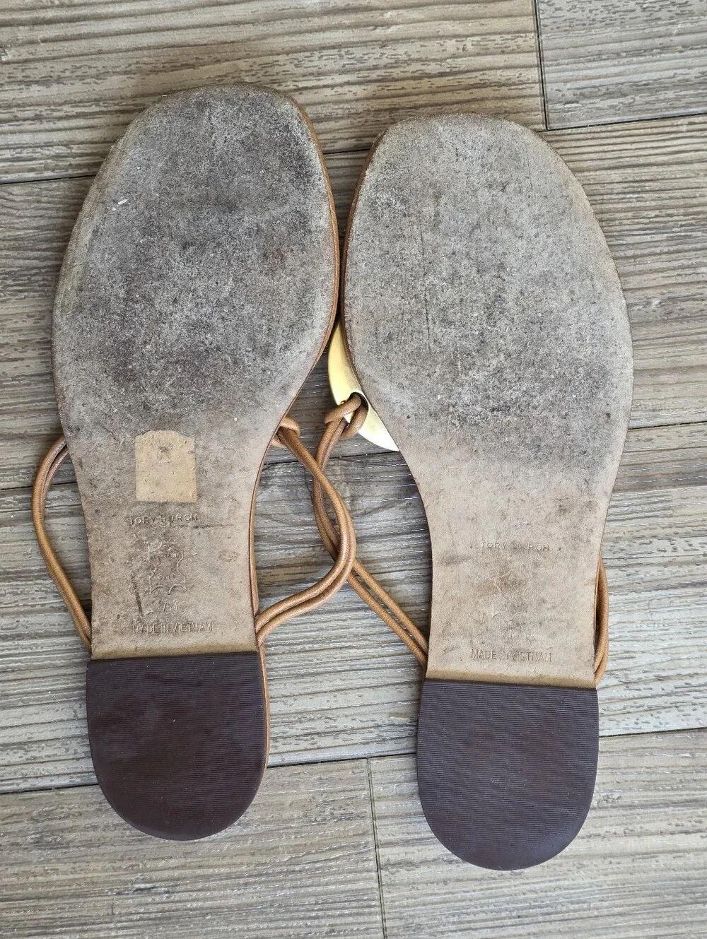 Tory Burch Tan Leather Sandal with Gold Medallion